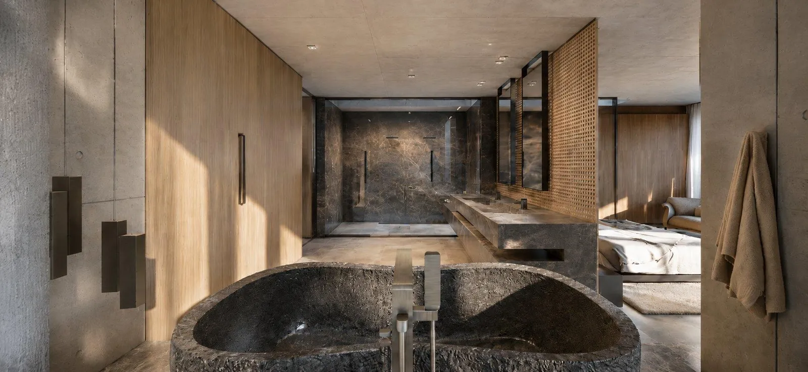Freestanding stone bath