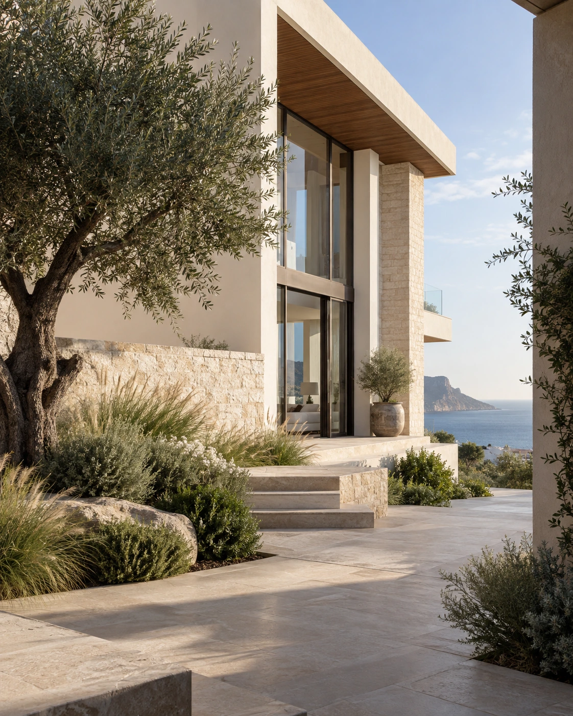 Illustrative limestone coastal residence with a sunlit courtyard and Atlantic views